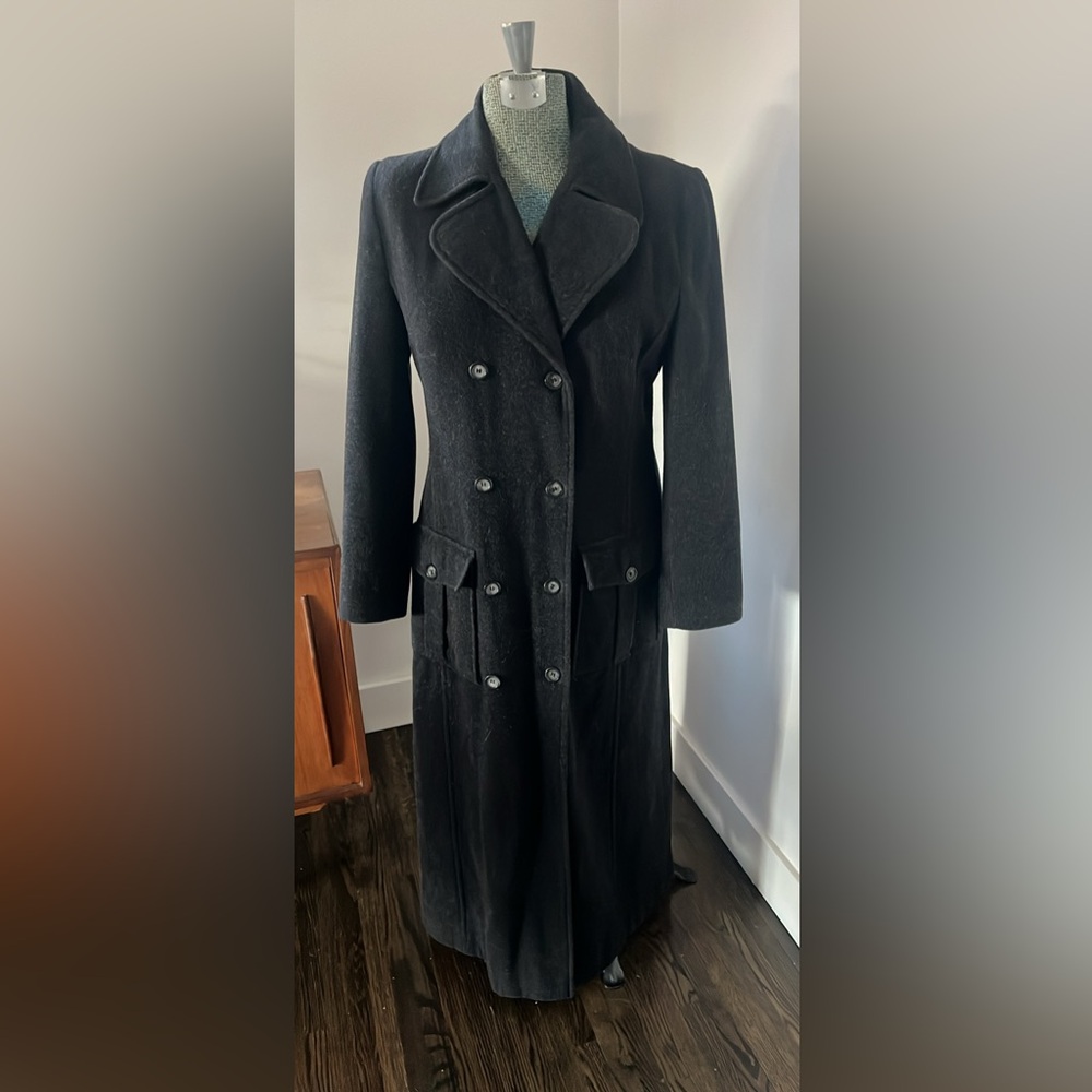 Vintage Wool Charcoal Grey Double-Breasted Women’s Maxi Coat